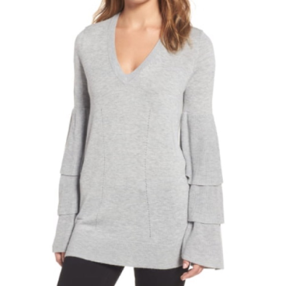 Chelsea28 medium gray bell sleeve tiered sweater